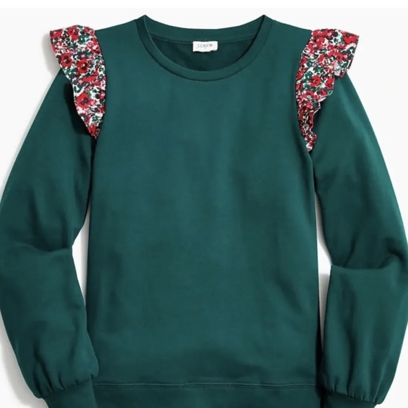 J. CREW, Women's Ruffle Shoulder Sweatshirt- NWT- Size M - Color Academic Greens - Picture 1 of 8